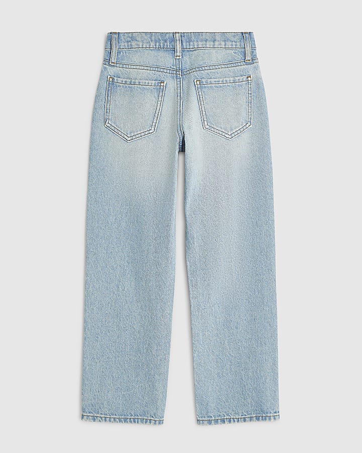 Girls Blue Mid Rise Droplet Straight Jeans