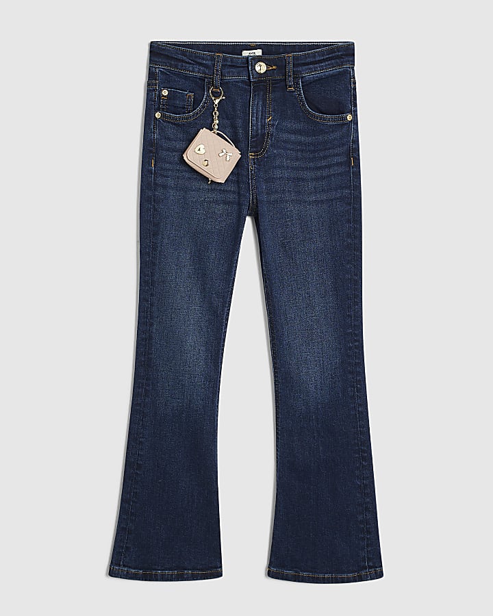 Girls Blue Flared Jeans With Keychain Bag