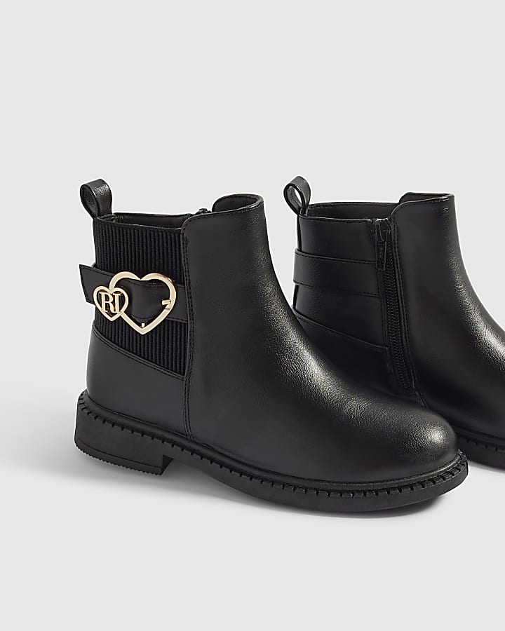 Girls Black Faux Leather Chelsea Boots