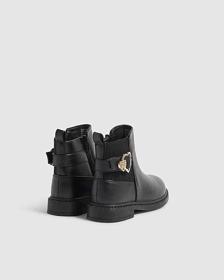 Girls Black Faux Leather Chelsea Boots