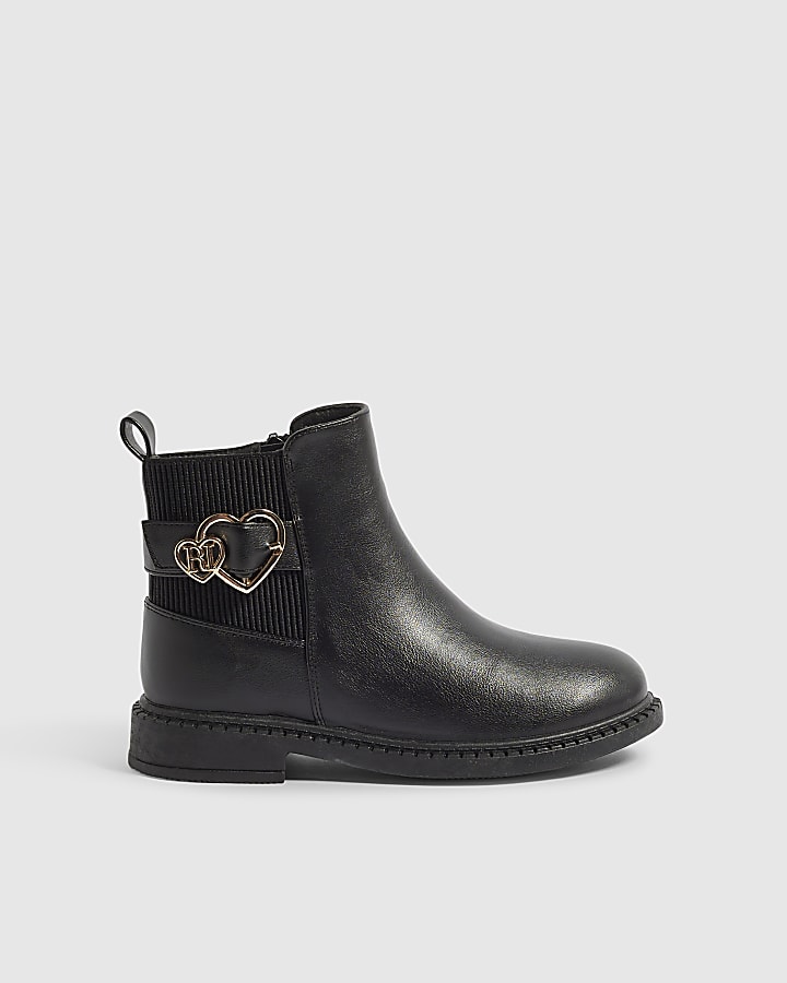 Girls Black Faux Leather Chelsea Boots