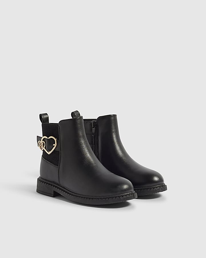 Girls Black Faux Leather Chelsea Boots