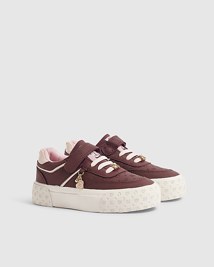 Girls Burgundy Chunky Monogram Trainers