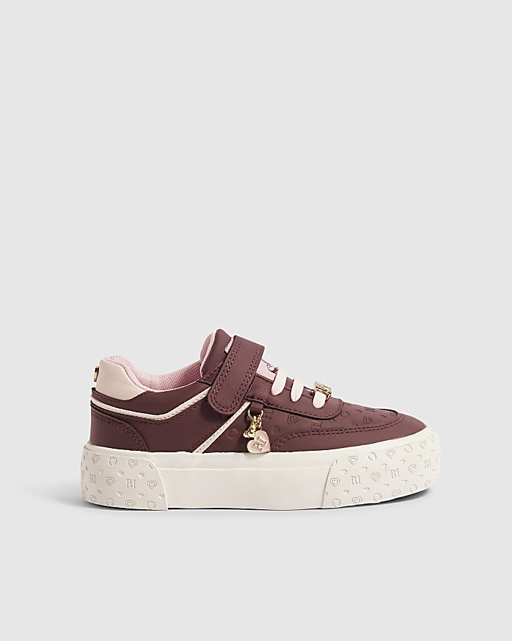 Girls Burgundy Chunky Monogram Trainers