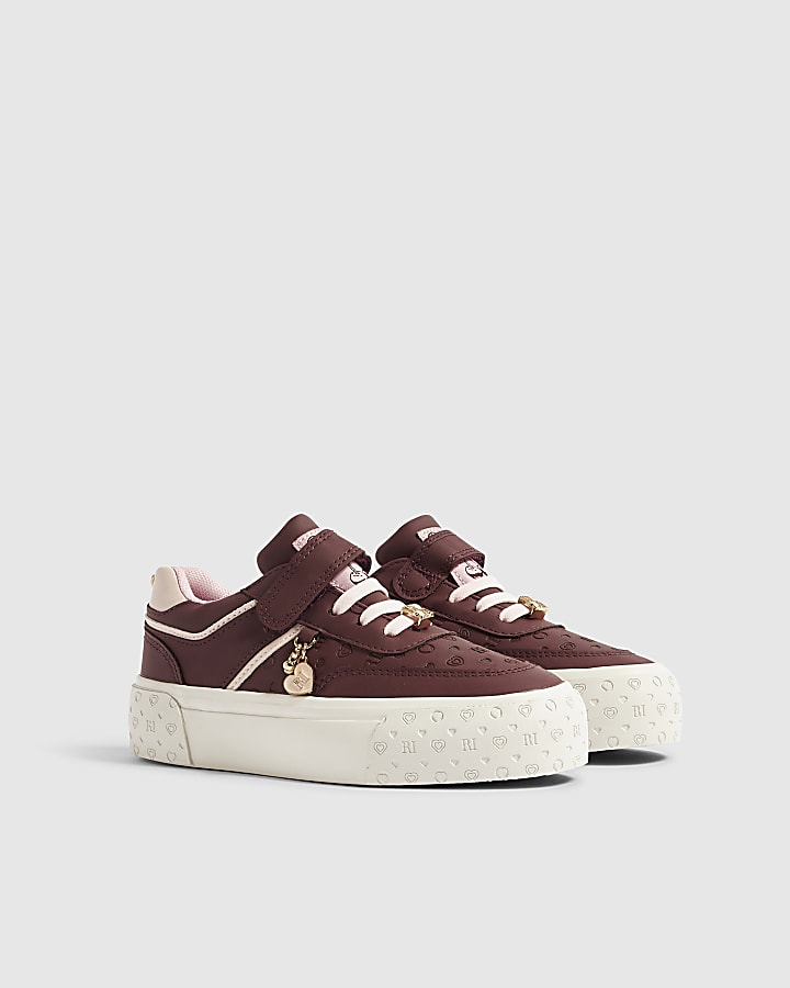 Girls Burgundy Chunky Monogram Trainers