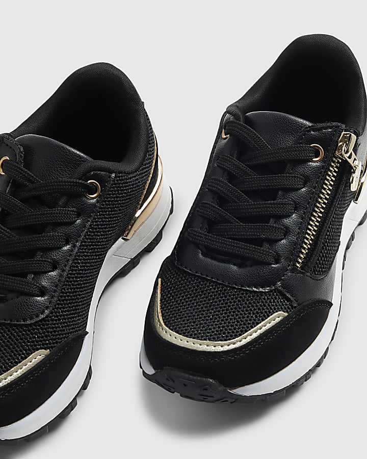 Girls Black Knitted Zip Trainers