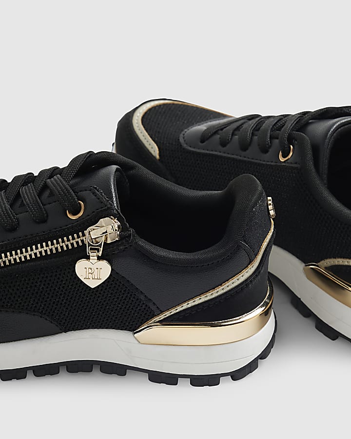 Girls Black Knitted Zip Trainers