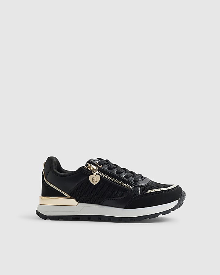 Girls Black Knitted Zip Trainers