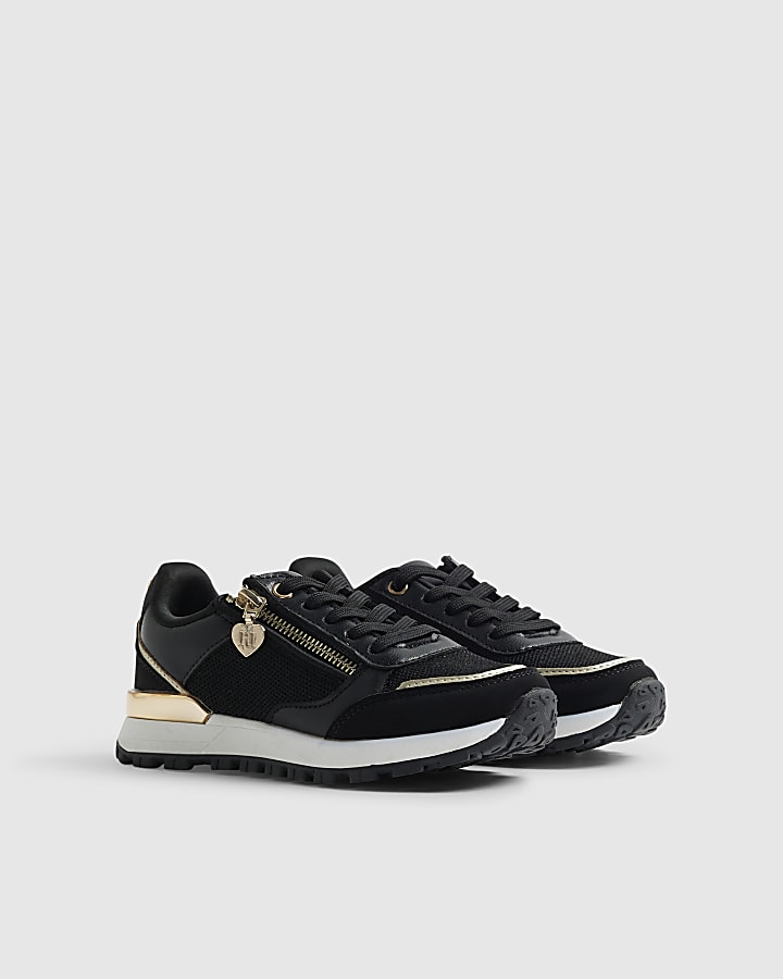 Girls Black Knitted Zip Trainers