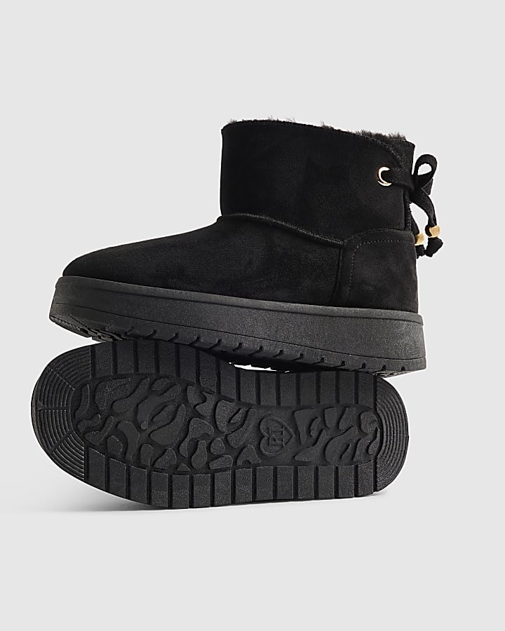 Girls Black Faux Fur Lined Boots
