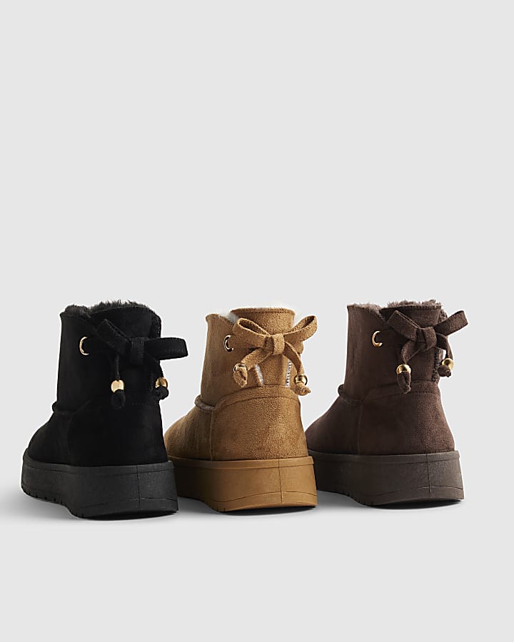 Girls Black Faux Fur Lined Boots