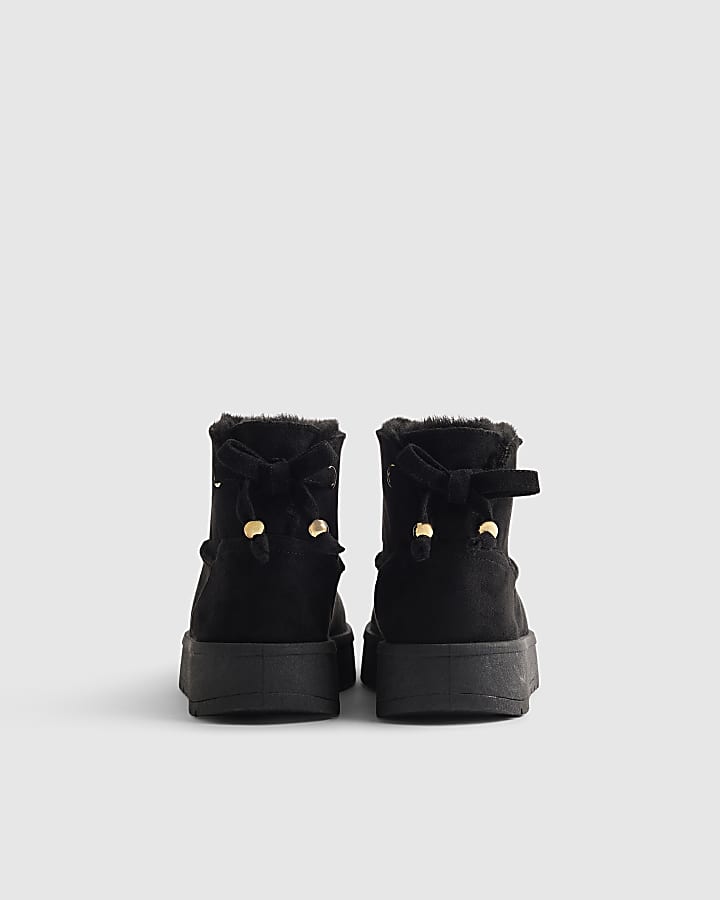 Girls Black Faux Fur Lined Boots
