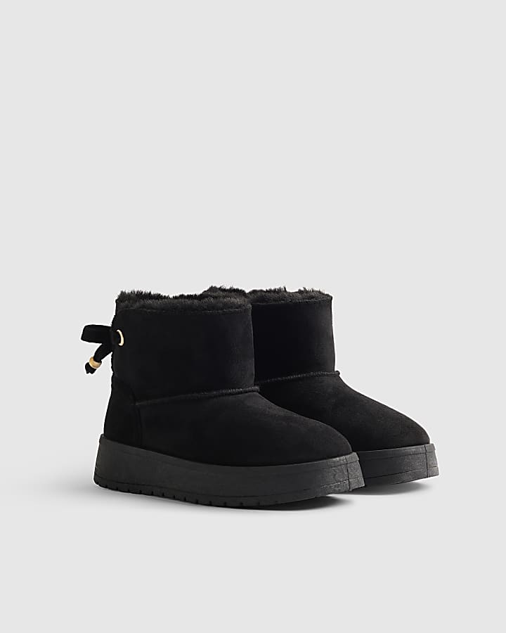 Girls Black Faux Fur Lined Boots