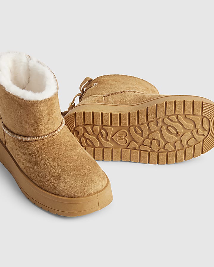 Girls Brown Faux Fur Lined Boots