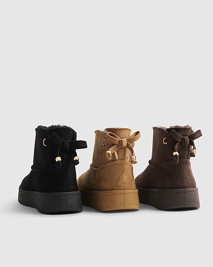Girls Brown Faux Fur Lined Boots