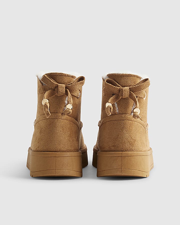 Girls Brown Faux Fur Lined Boots