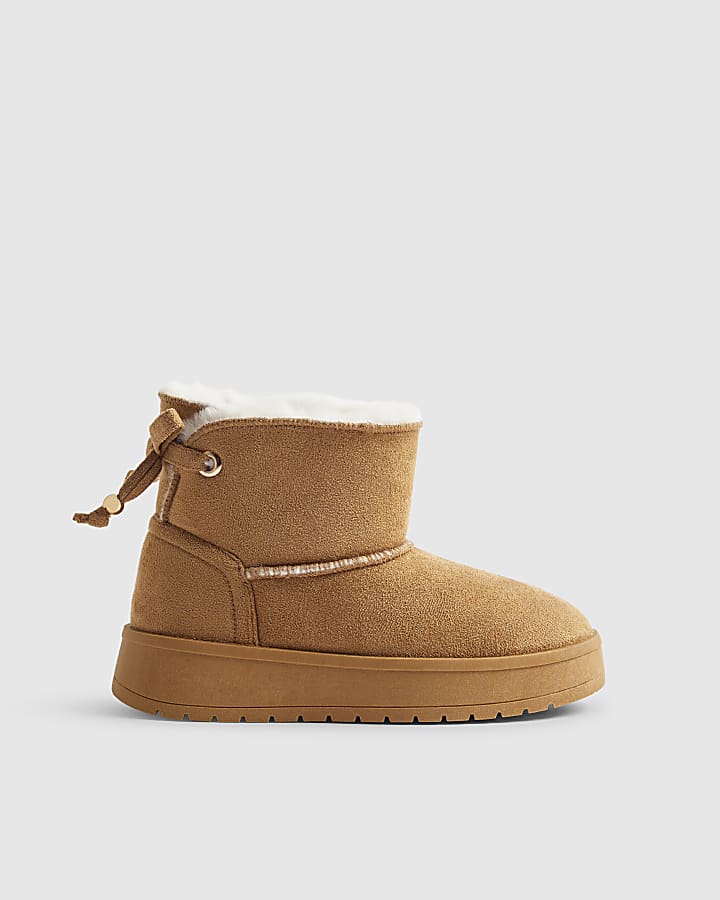 Girls Brown Faux Fur Lined Boots