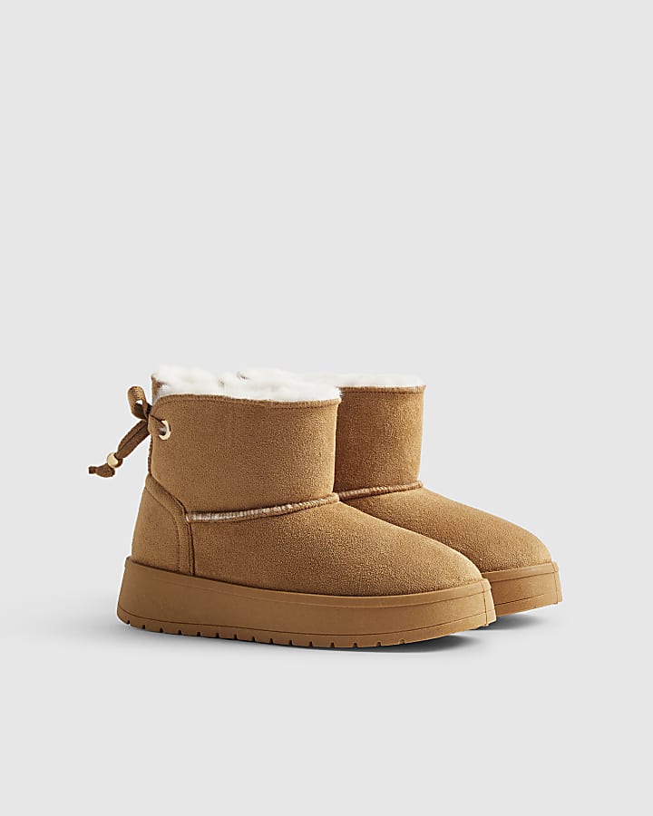 Girls Brown Faux Fur Lined Boots