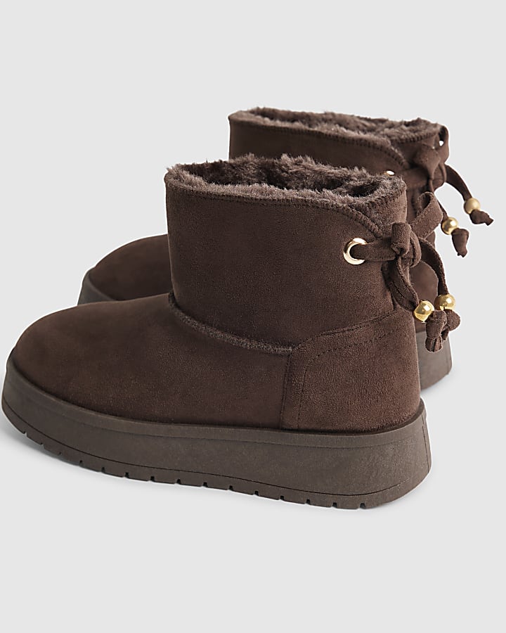 Girls Brown Faux Fur Lined Boots