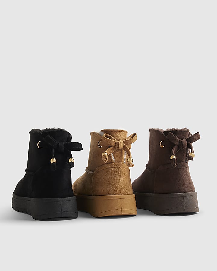 Girls Brown Faux Fur Lined Boots