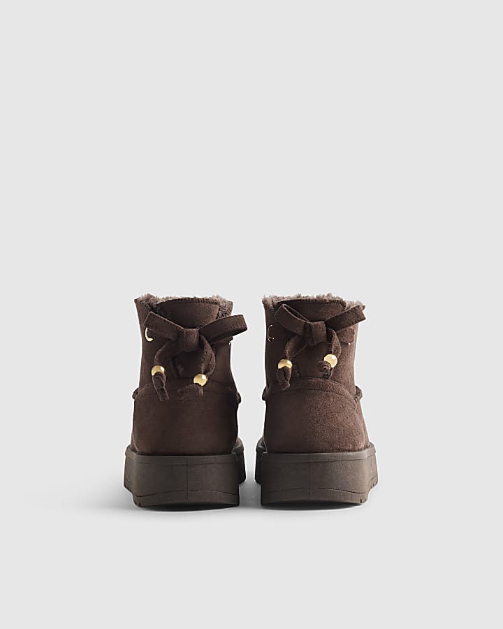 Girls Brown Faux Fur Lined Boots