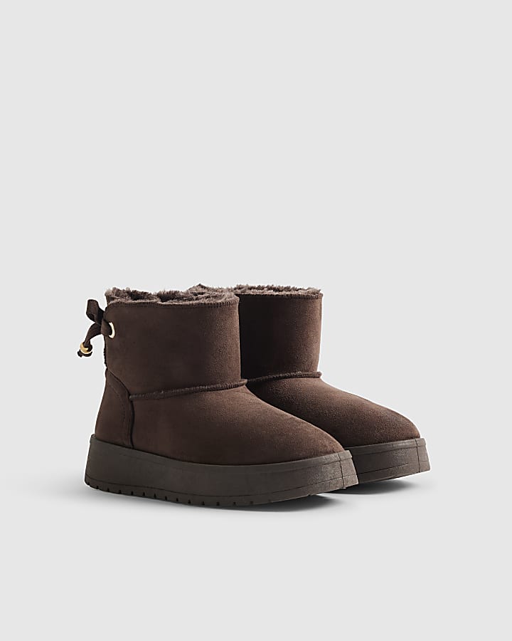 Girls Brown Faux Fur Lined Boots