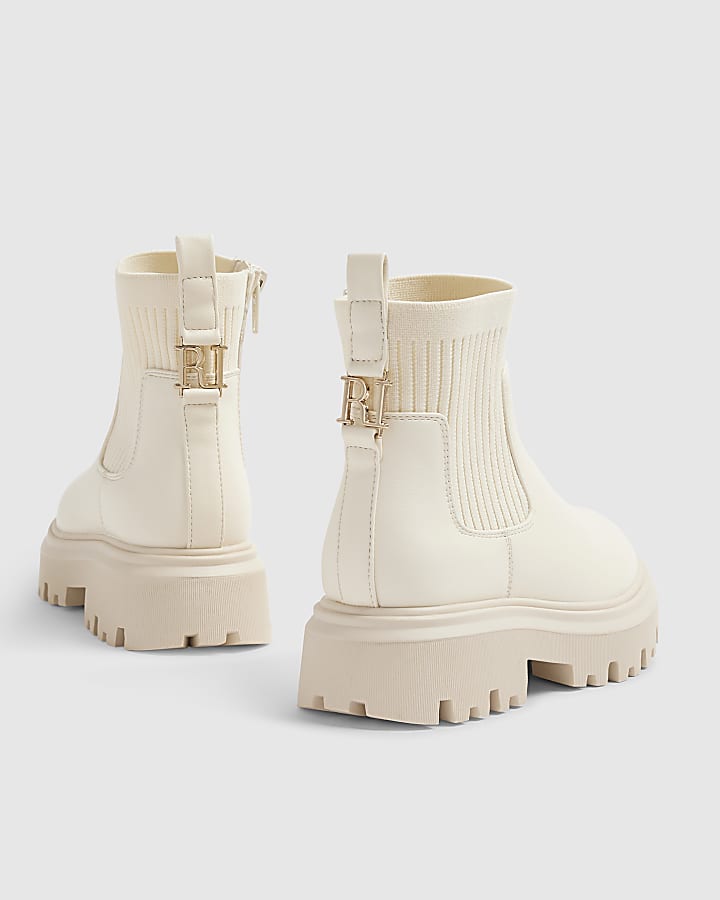 Girls Cream Ribbed Boots