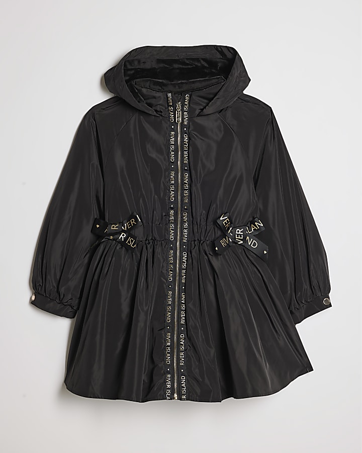 Girls Black RI Peplum Hem Rainmac