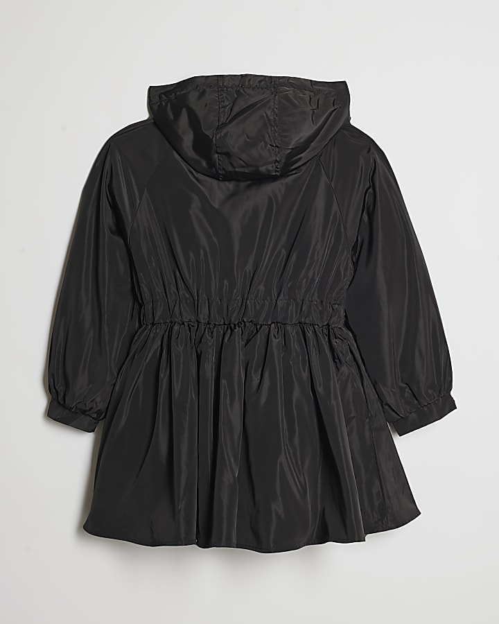 Girls Black RI Peplum Hem Rainmac