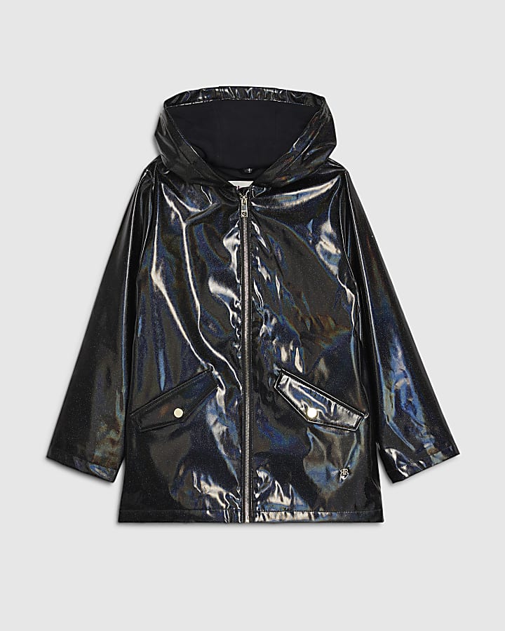 Girls Black Glitter Rainmac
