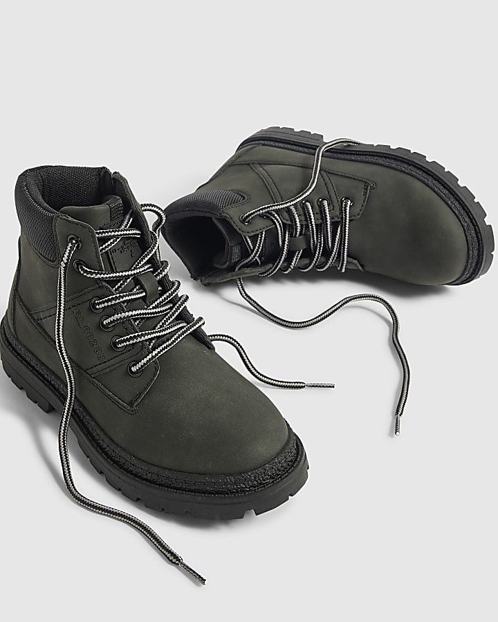 Boys Black Lace Up Worker Boots