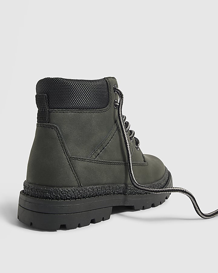 Boys Black Lace Up Worker Boots