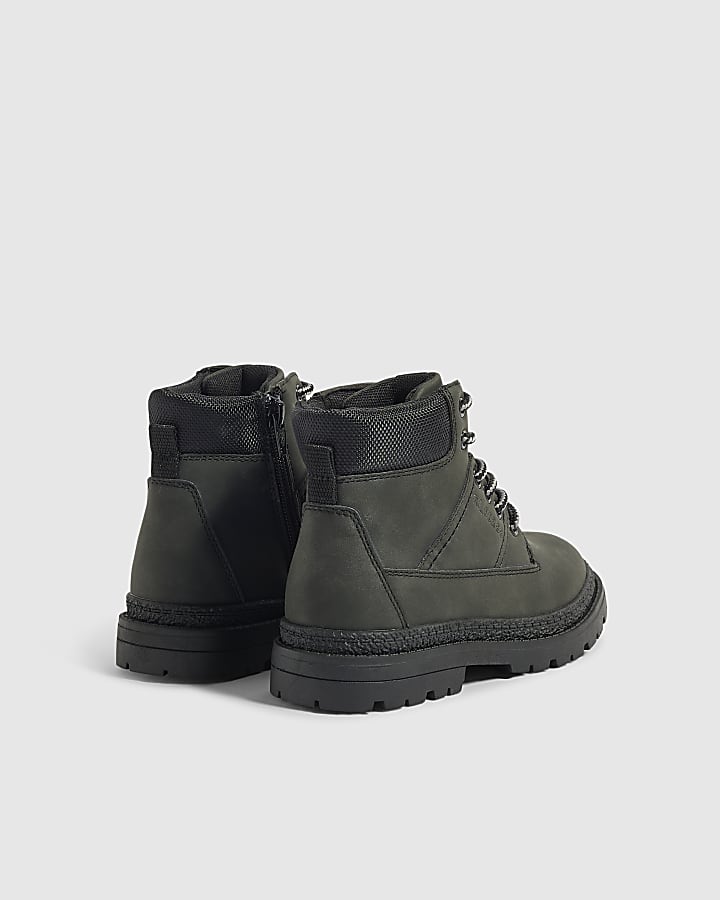 Boys Black Lace Up Worker Boots