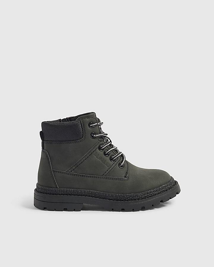 Boys Black Lace Up Worker Boots