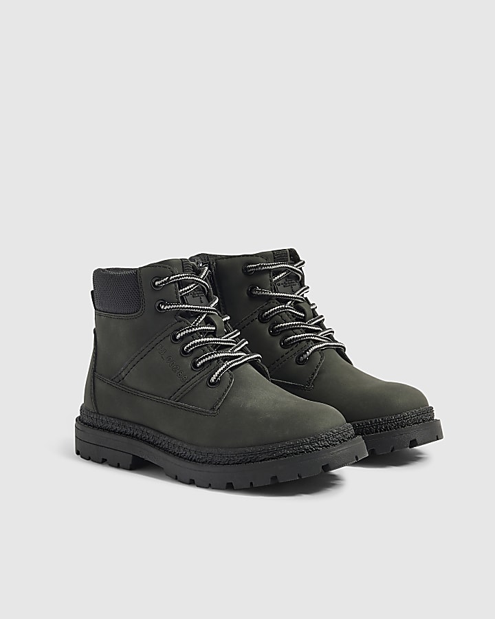 Boys Black Lace Up Worker Boots