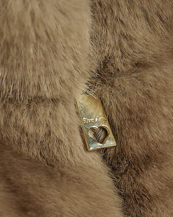 Girls Brown Faux Fur Panel Padded Coat