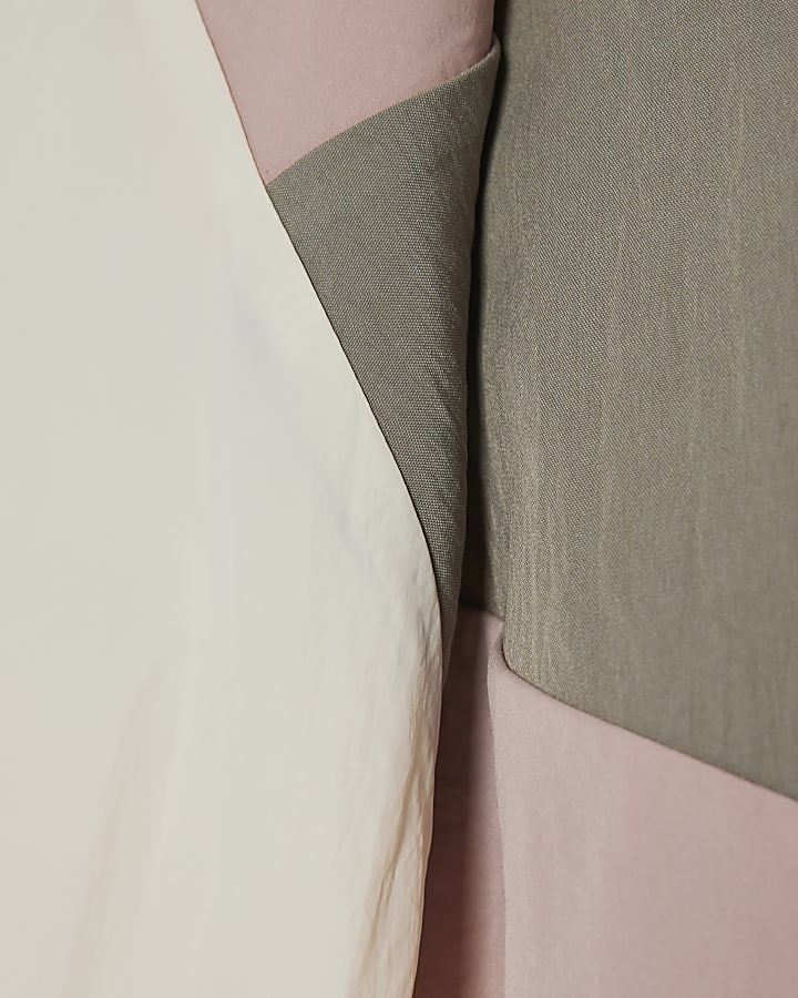 Girls Cream Colour Block Funnel Bomber Jacket