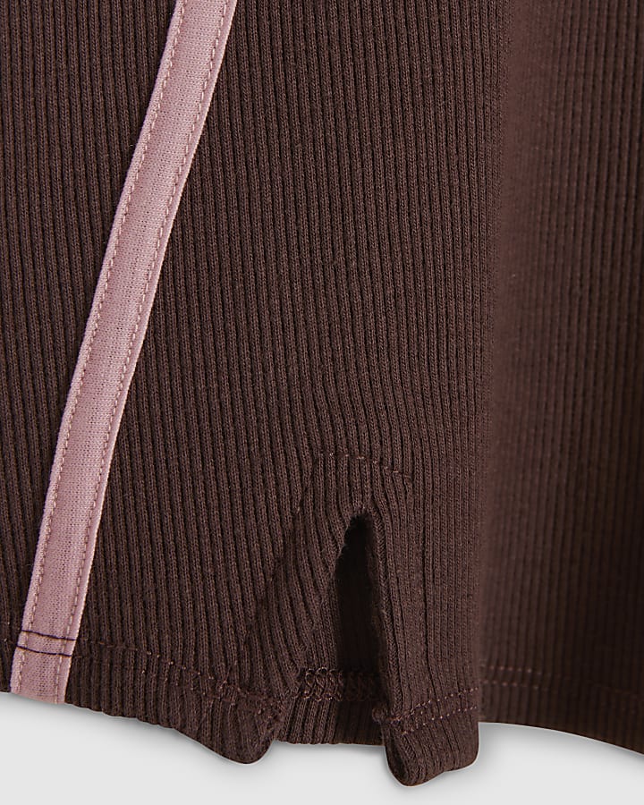 Mini Girls Brown Ribbed Polo Dress