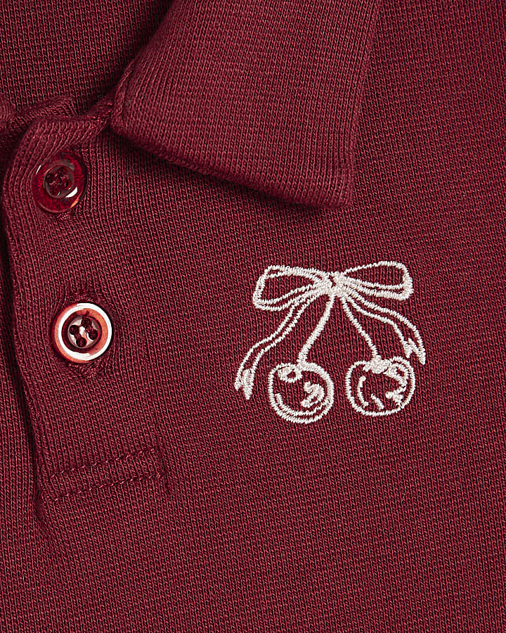 Mini Girls Red Rib Polo Dress