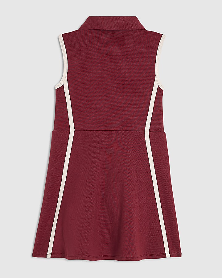 Mini Girls Red Rib Polo Dress