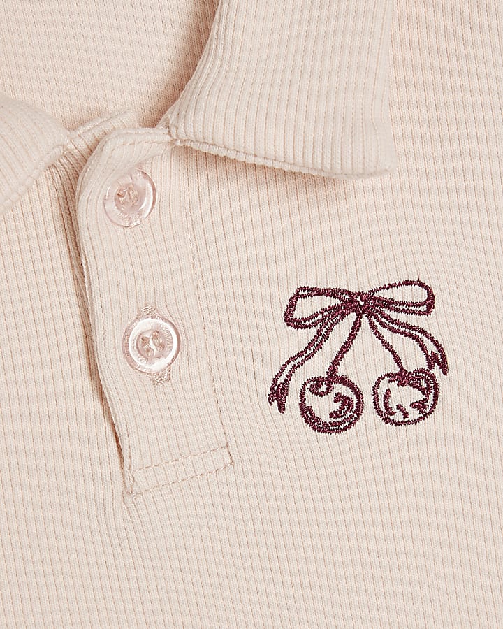 Mini Girls Pink Rib Polo Dress