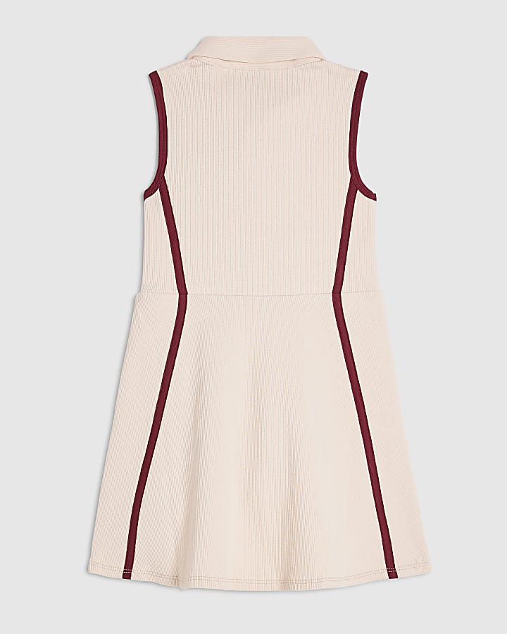 Mini Girls Pink Rib Polo Dress