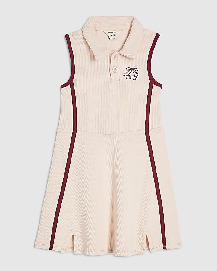 Mini Girls Pink Rib Polo Dress