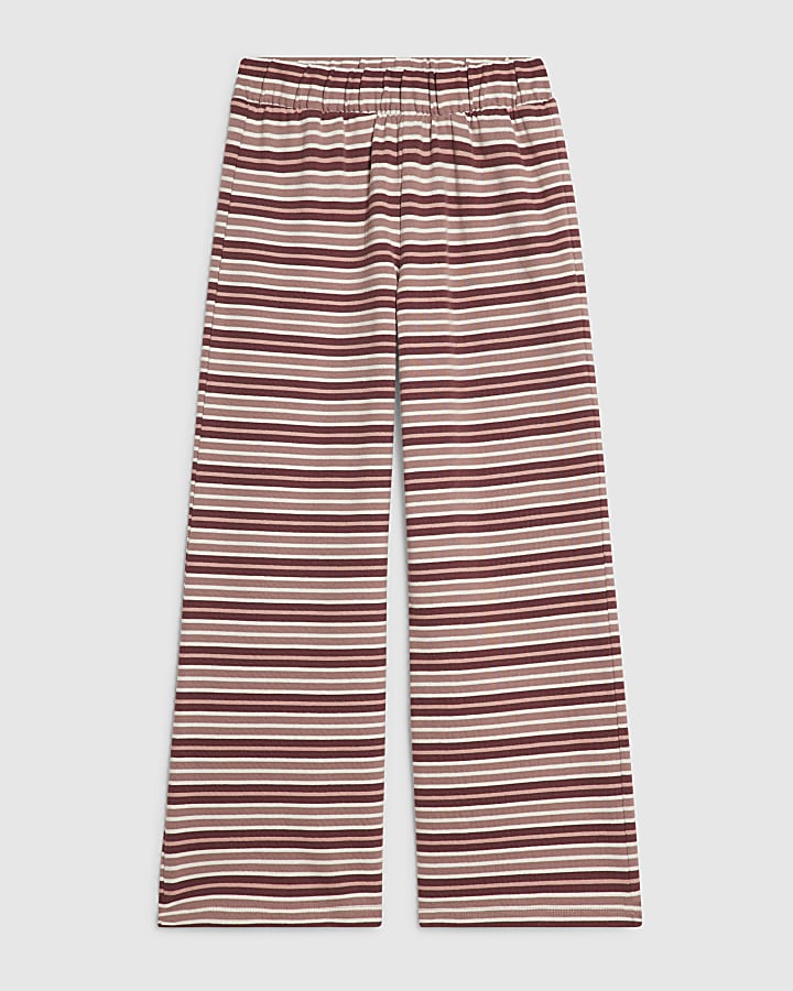 Girls Pink Stripe Wide Leg Trousers