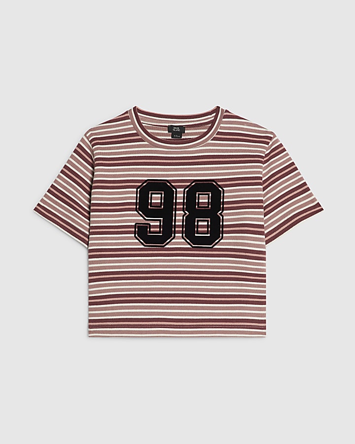 Girls Pink Stripe Number 98 Crop Top
