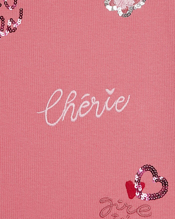 Girls Pink Sequin Embroidered T-Shirt
