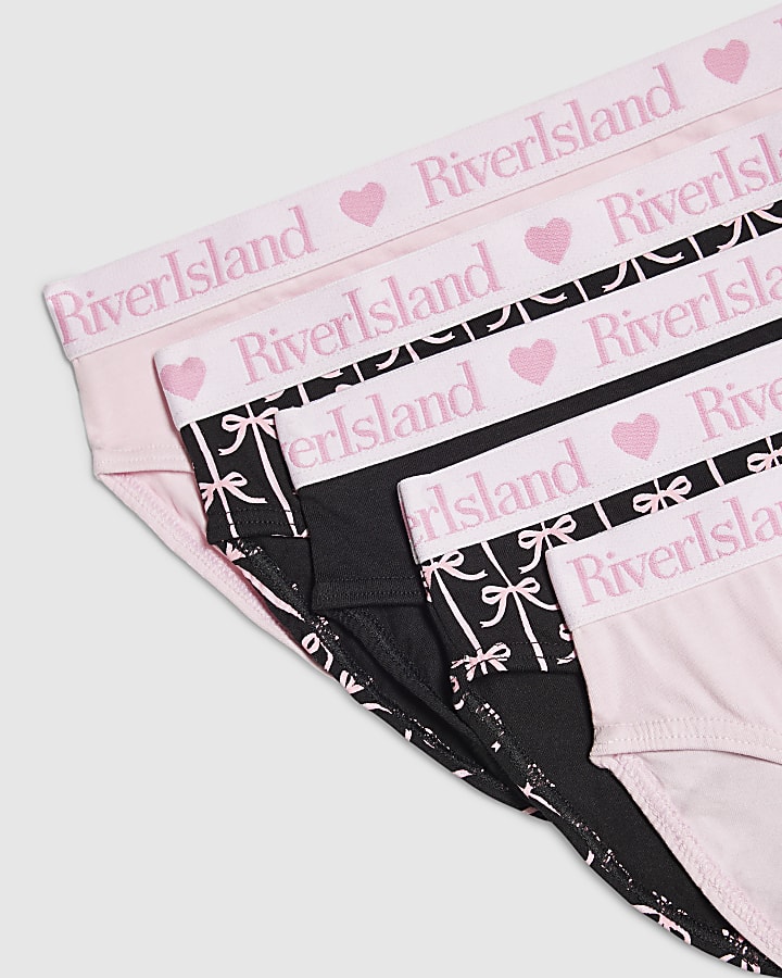 Girls Pink Bow Print Pack Of 5 Briefs