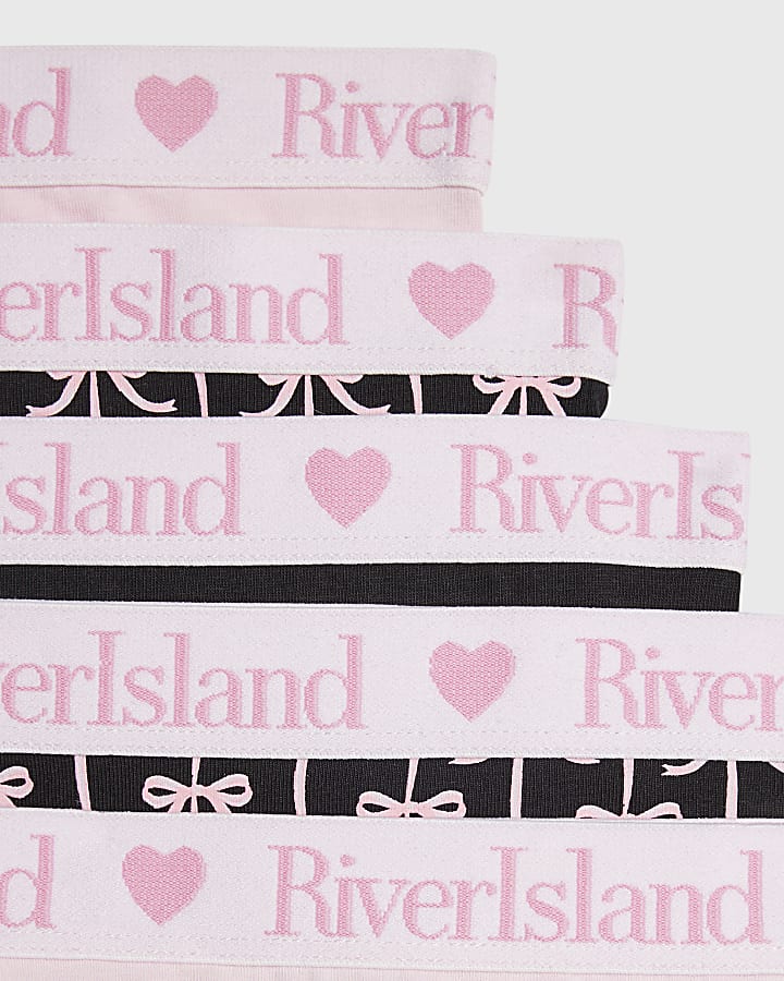 Girls Pink Bow Print Pack Of 5 Briefs