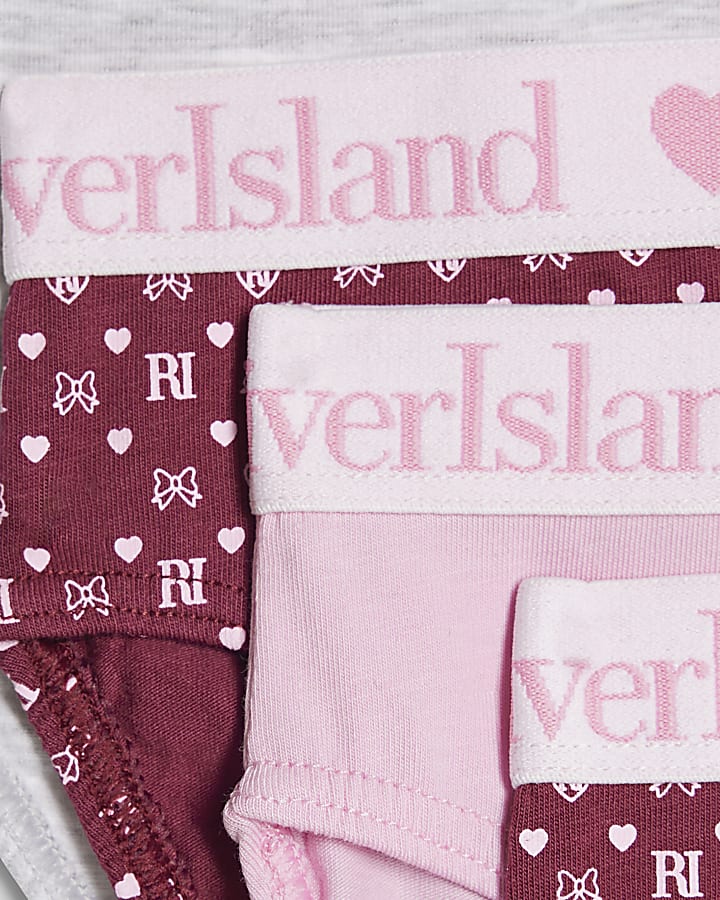 Girls Red RI Monogram Pack Of 5 Briefs