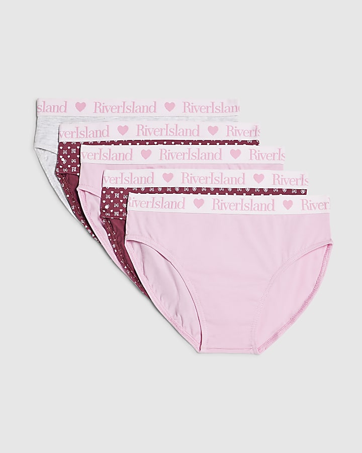 Girls Red RI Monogram Pack Of 5 Briefs